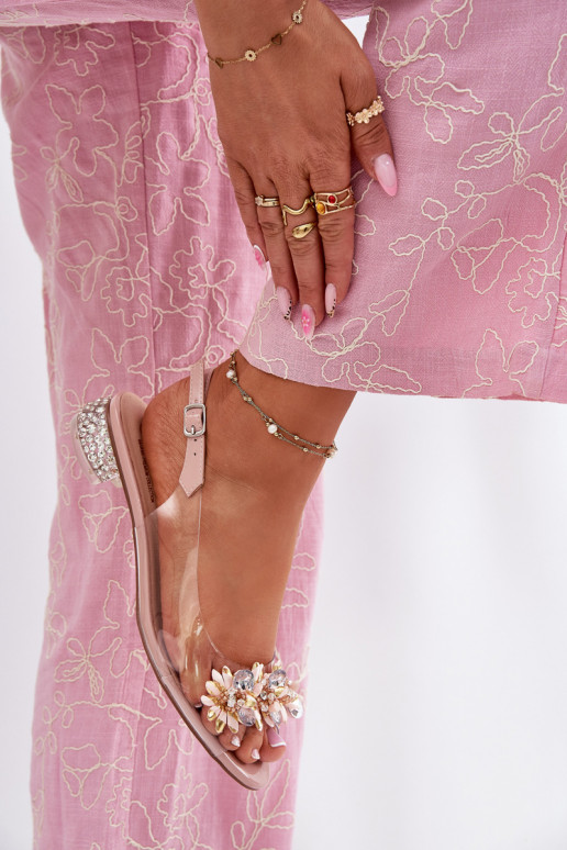 Caurspīdīgas sandales Uz Zema Papēža Ar Dekorāciju D&A MR51-709 Rozā krāsas