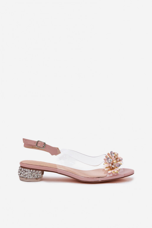 Caurspīdīgas sandales Uz Zema Papēža Ar Dekorāciju D&A MR51-709 Rozā krāsas