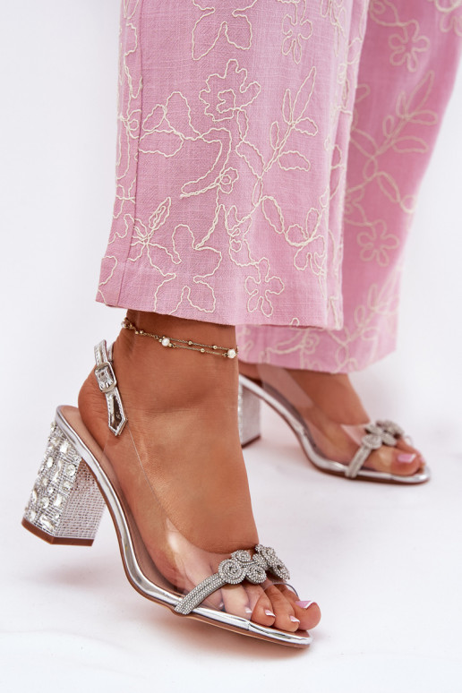 Caurspīdīgas sandales ar papēdi D&A MR51-705 Sudraba krāsas