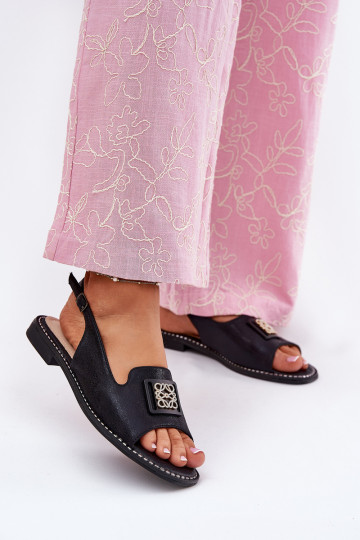 Eleganta stila Sieviešu basenes ar platiem papēžiem ar ornamentiem S.Barski KV51-082 melnas krāsas