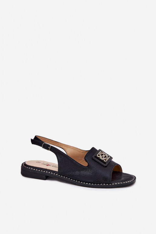 Eleganta stila Sieviešu basenes ar platiem papēžiem ar ornamentiem S.Barski KV51-082 melnas krāsas