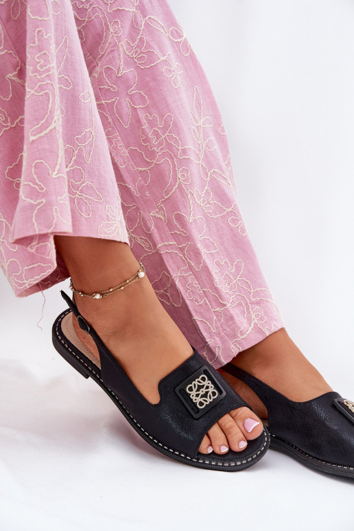 Eleganta stila Sieviešu basenes ar platiem papēžiem ar ornamentiem S.Barski KV51-082 melnas krāsas