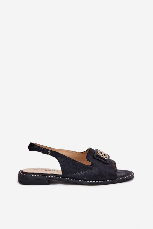 Eleganta stila Sieviešu basenes ar platiem papēžiem ar ornamentiem S.Barski KV51-082 melnas krāsas