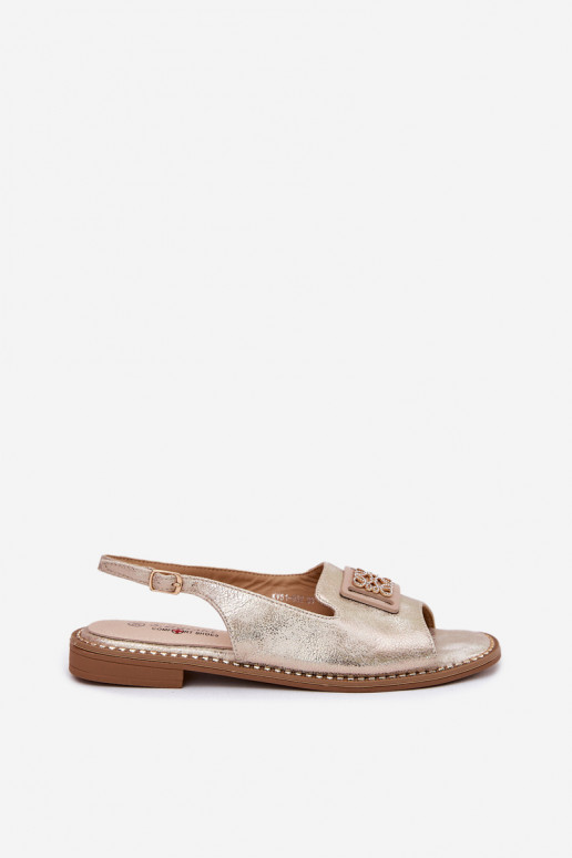 Eleganta stila Sieviešu basenes ar platiem papēžiem ar ornamentiem S.Barski KV51-082 Zelta krāsas Eleganta stila Sieviešu basenes ar platiem papēžiem ar ornamentiem S.Barski KV51-082 Zelta krāsas