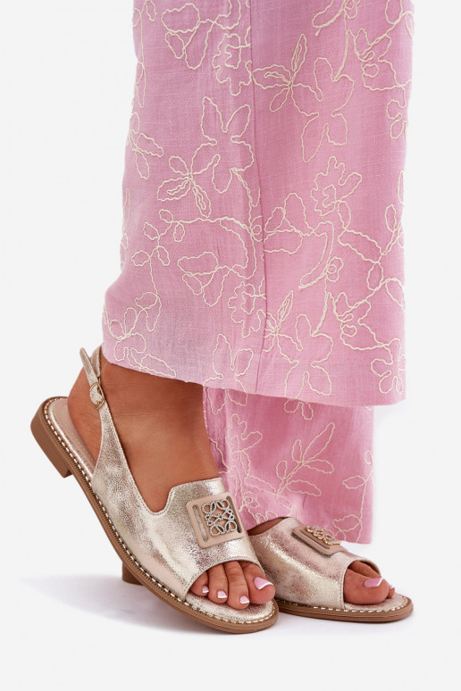 Eleganta stila Sieviešu basenes ar platiem papēžiem ar ornamentiem S.Barski KV51-082 Zelta krāsas Eleganta stila Sieviešu basenes ar platiem papēžiem ar ornamentiem S.Barski KV51-082 Zelta krāsas