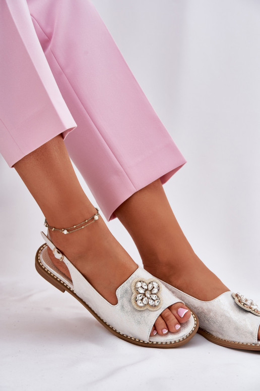 Sieviešu basenes ar platiem papēžiem Ar greznu Detalem S.Barski KV51-080 Sudraba krāsas