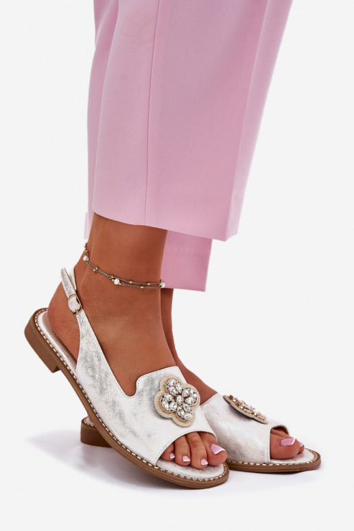 Sieviešu basenes ar platiem papēžiem Ar greznu Detalem S.Barski KV51-080 Sudraba krāsas