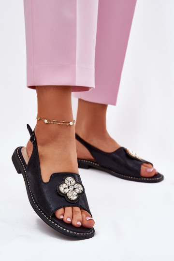 Sieviešu basenes ar platiem papēžiem Ar greznu Detalem S.Barski KV51-080 melnas krāsas