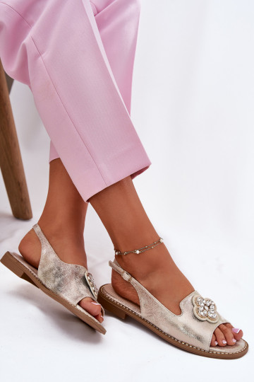 Sieviešu basenes ar platiem papēžiem Ar greznu Detalem S.Barski KV51-080 Zelta krāsas