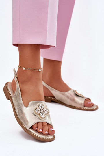 Sieviešu basenes ar platiem papēžiem Ar greznu Detalem S.Barski KV51-080 Zelta krāsas 2