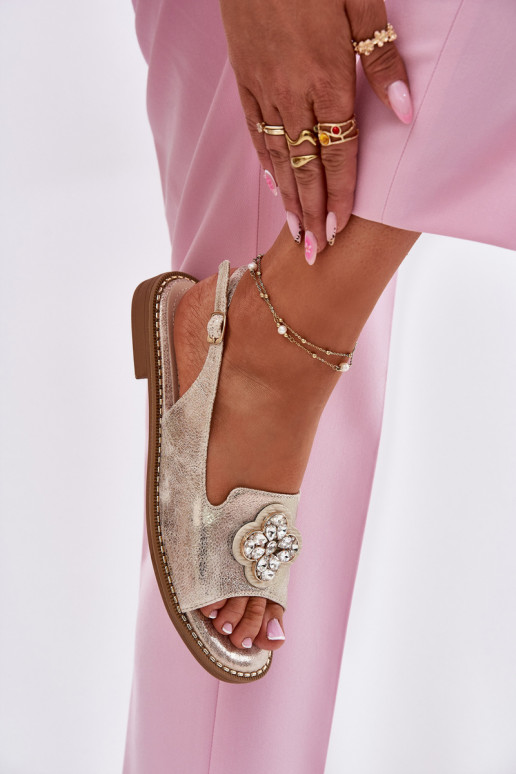 Sieviešu basenes ar platiem papēžiem Ar greznu Detalem S.Barski KV51-080 Zelta krāsas