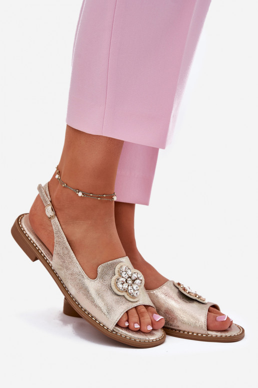 Sieviešu basenes ar platiem papēžiem Ar greznu Detalem S.Barski KV51-080 Zelta krāsas