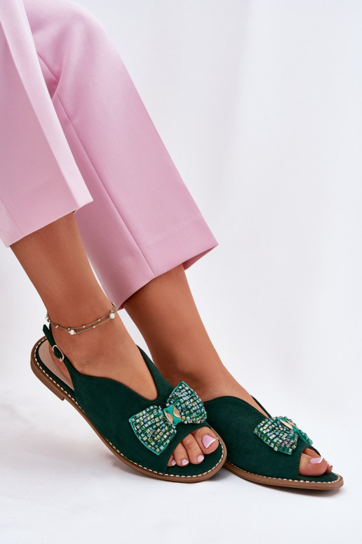 Sieviešu basenes ar bantītēm ar platiem papēžiem S.Barski KV51-014 Zaļas krāsas