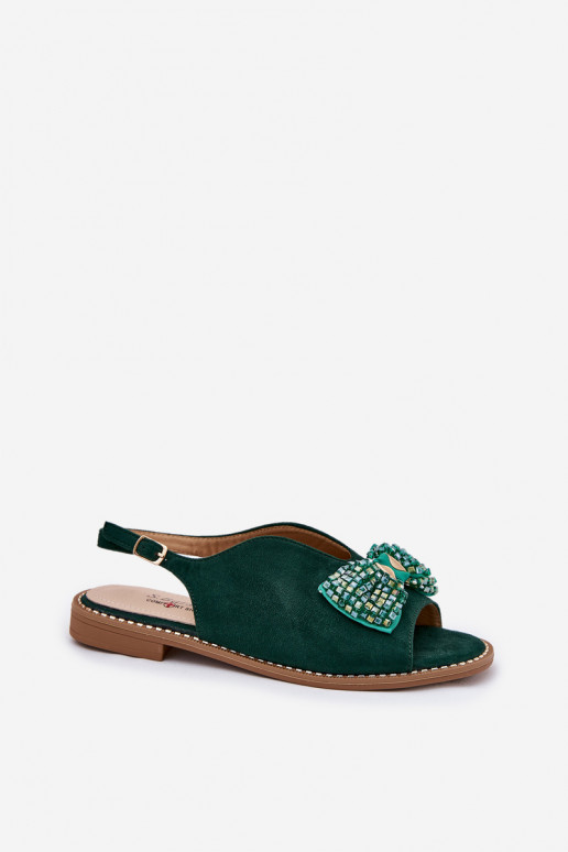 Sieviešu basenes ar bantītēm ar platiem papēžiem S.Barski KV51-014 Zaļas krāsas