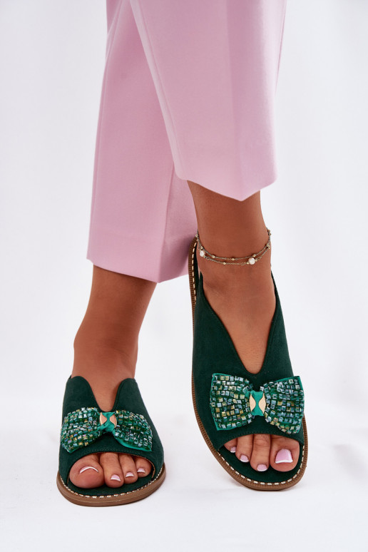 Sieviešu basenes ar bantītēm ar platiem papēžiem S.Barski KV51-014 Zaļas krāsas