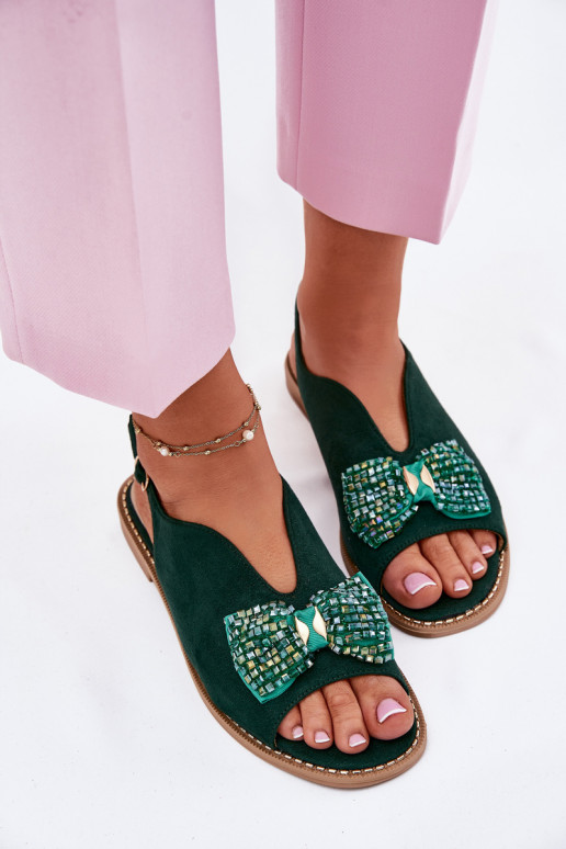 Sieviešu basenes ar bantītēm ar platiem papēžiem S.Barski KV51-014 Zaļas krāsas