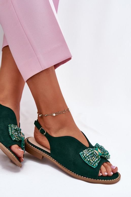 Sieviešu basenes ar bantītēm ar platiem papēžiem S.Barski KV51-014 Zaļas krāsas