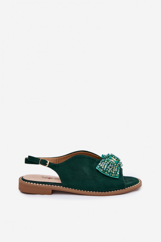 Sieviešu basenes ar bantītēm ar platiem papēžiem S.Barski KV51-014 Zaļas krāsas