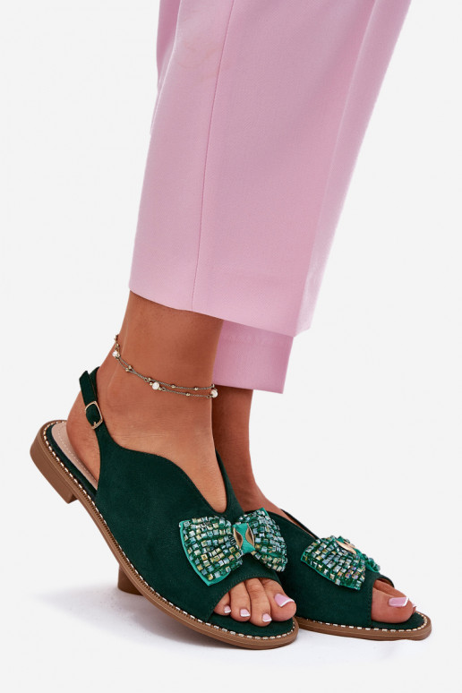 Sieviešu basenes ar bantītēm ar platiem papēžiem S.Barski KV51-014 Zaļas krāsas