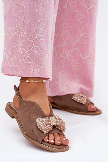 Sieviešu basenes ar bantītēm ar platiem papēžiem S.Barski KV51-014 smilšu krāsas