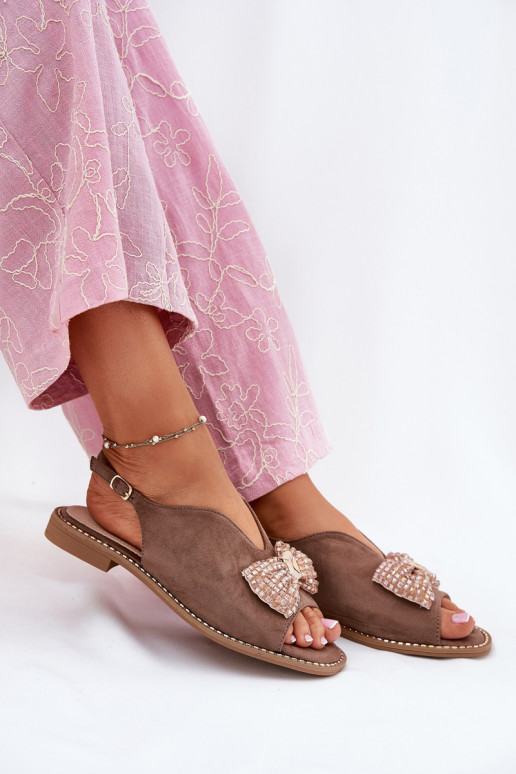 Sieviešu basenes ar bantītēm ar platiem papēžiem S.Barski KV51-014 smilšu krāsas