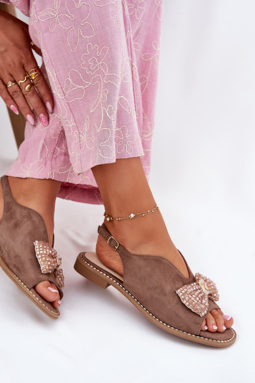 Sieviešu basenes ar bantītēm ar platiem papēžiem S.Barski KV51-014 smilšu krāsas