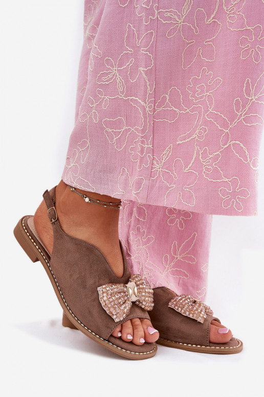 Sieviešu basenes ar bantītēm ar platiem papēžiem S.Barski KV51-014 smilšu krāsas