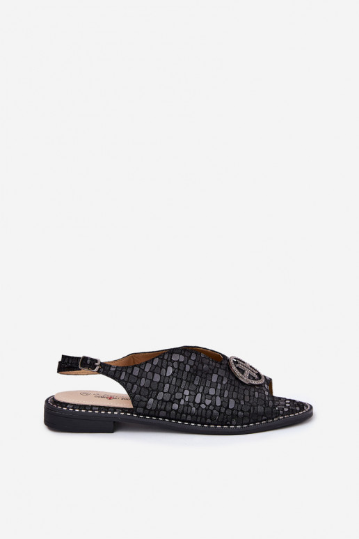 Sieviešu basenes ar platiem papēžiem ar ornamentiem S.Barski KV51-094 melnas krāsas