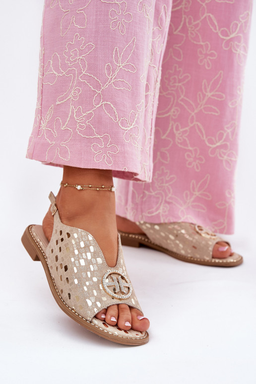 Sieviešu basenes ar platiem papēžiem ar ornamentiem S.Barski KV51-094 Zelta krāsas