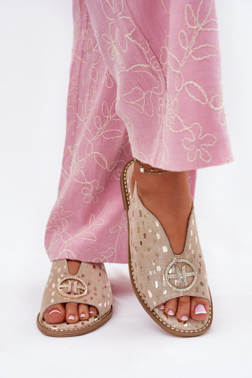 Sieviešu basenes ar platiem papēžiem ar ornamentiem S.Barski KV51-094 Zelta krāsas 2