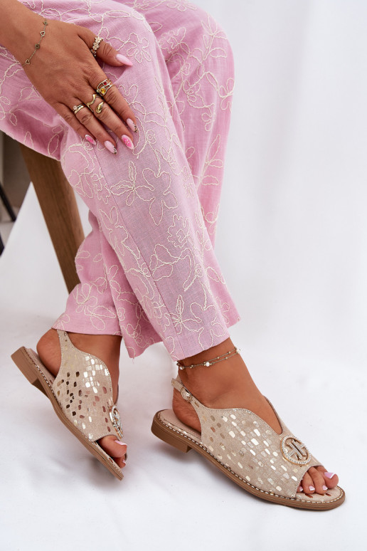 Sieviešu basenes ar platiem papēžiem ar ornamentiem S.Barski KV51-094 Zelta krāsas