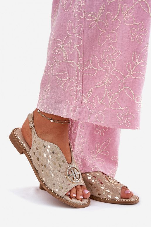 Sieviešu basenes ar platiem papēžiem ar ornamentiem S.Barski KV51-094 Zelta krāsas