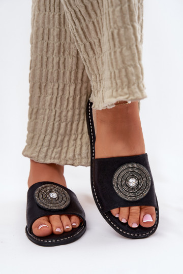 sieviešu čības ar platiem papēžiem ar ornamentiem S.Barski KV51-013 melnas krāsas