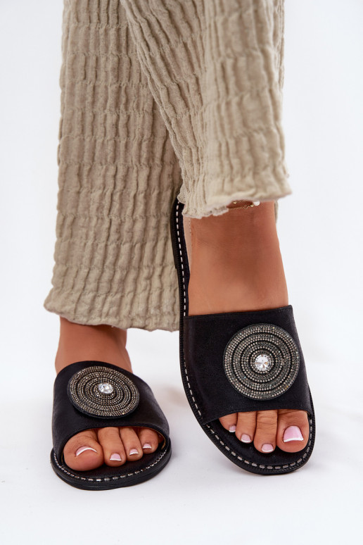 sieviešu čības ar platiem papēžiem ar ornamentiem S.Barski KV51-013 melnas krāsas