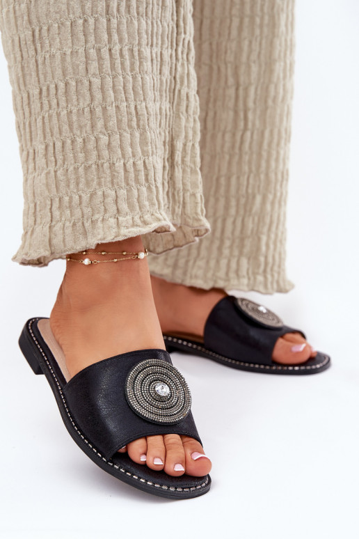 sieviešu čības ar platiem papēžiem ar ornamentiem S.Barski KV51-013 melnas krāsas