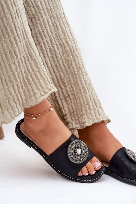 sieviešu čības ar platiem papēžiem ar ornamentiem S.Barski KV51-013 melnas krāsas