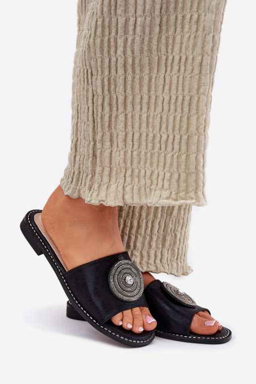 sieviešu čības ar platiem papēžiem ar ornamentiem S.Barski KV51-013 melnas krāsas