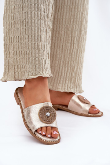 sieviešu čības ar platiem papēžiem ar ornamentiem S.Barski KV51-013 Zelta krāsas