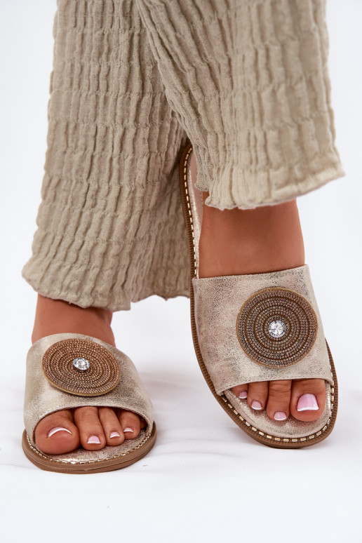 sieviešu čības ar platiem papēžiem ar ornamentiem S.Barski KV51-013 Zelta krāsas