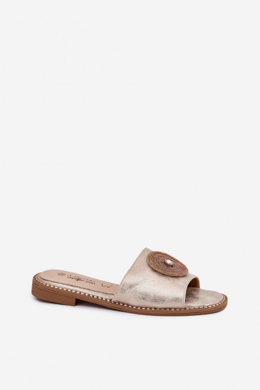 sieviešu čības ar platiem papēžiem ar ornamentiem S.Barski KV51-013 Zelta krāsas