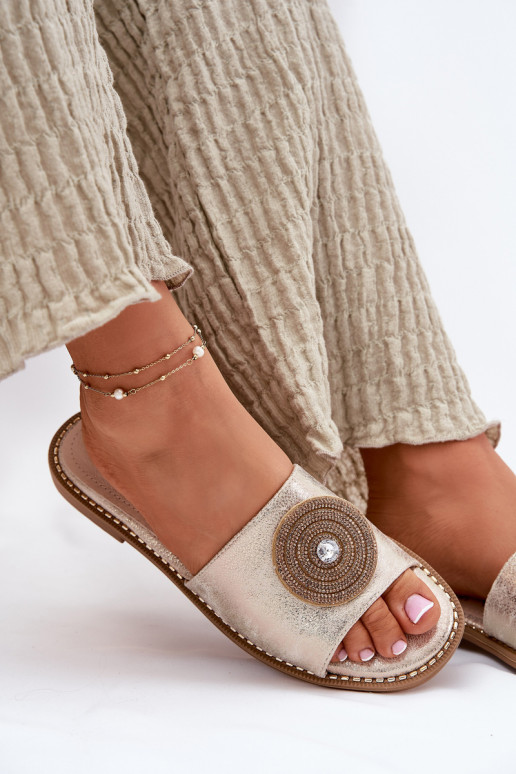 sieviešu čības ar platiem papēžiem ar ornamentiem S.Barski KV51-013 Zelta krāsas