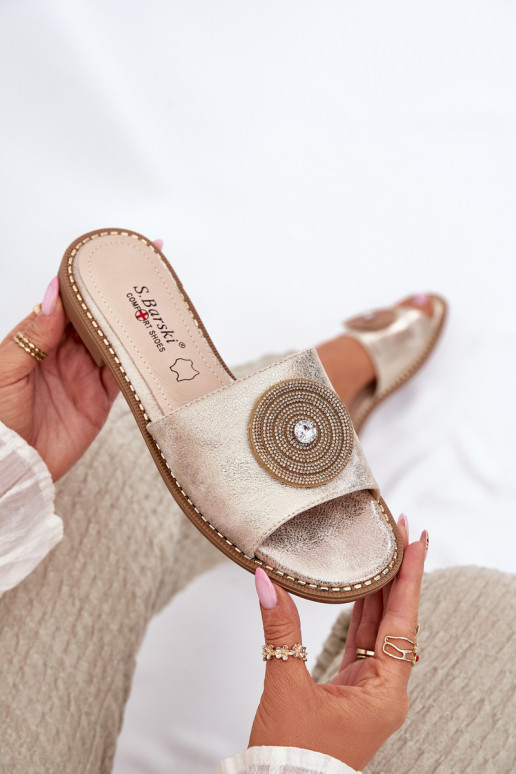 sieviešu čības ar platiem papēžiem ar ornamentiem S.Barski KV51-013 Zelta krāsas