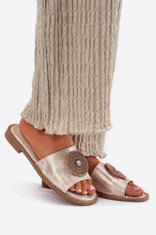 sieviešu čības ar platiem papēžiem ar ornamentiem S.Barski KV51-013 Zelta krāsas