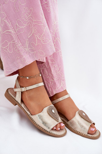 Sieviešu basenes ar platiem papēžiem ar ornamentiem S.Barski KV51-098 Zelta krāsas