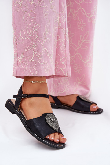 Sieviešu basenes ar platiem papēžiem ar ornamentiem S.Barski KV51-098 melnas krāsas