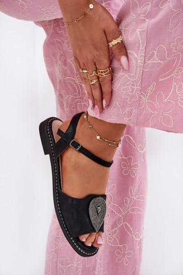 Sieviešu basenes ar platiem papēžiem ar ornamentiem S.Barski KV51-098 melnas krāsas 2