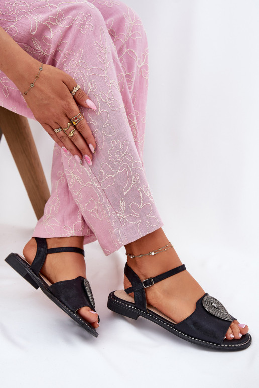 Sieviešu basenes ar platiem papēžiem ar ornamentiem S.Barski KV51-098 melnas krāsas