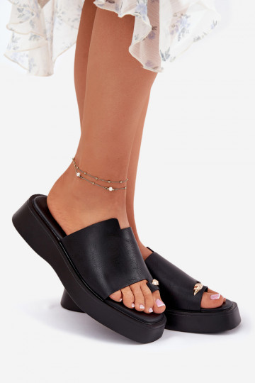 sieviešu čības ar platformu Ar greznu Detalem melnas krāsas Linosea 2