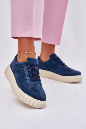 zamšādas Sneakers modeļa apavi Sieviešu ar platformu tumši zilas krāsas RilInena