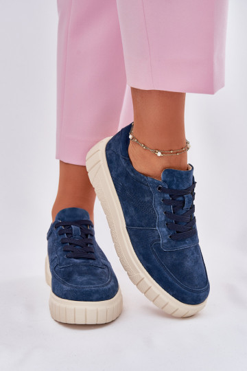 zamšādas Sneakers modeļa apavi Sieviešu ar platformu tumši zilas krāsas RilInena 2